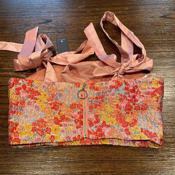 NWT Lulus XS Ellarina Pink Floral Metallic Tie-Strap Two-Piece Dress Midi Maxi - Picture 9 of 16